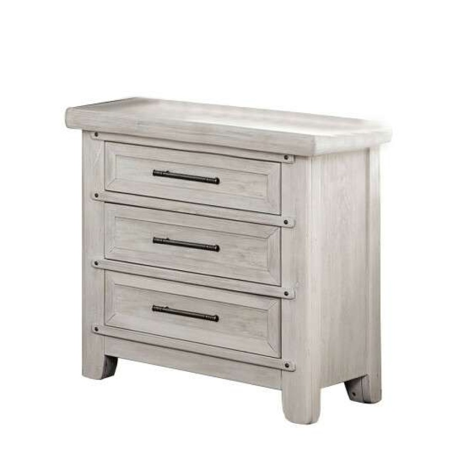 Furniture * | New Simple Relax 3 Drawers Nightstand With Black Bar Pull, Antique White