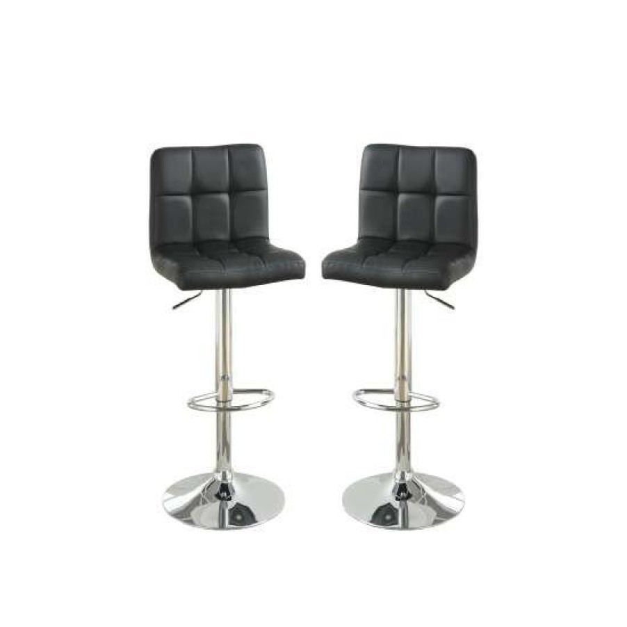 Furniture * | Best Pirce Simple Relax Set Of 2 Adjustable Faux Leather Bar Stools Black