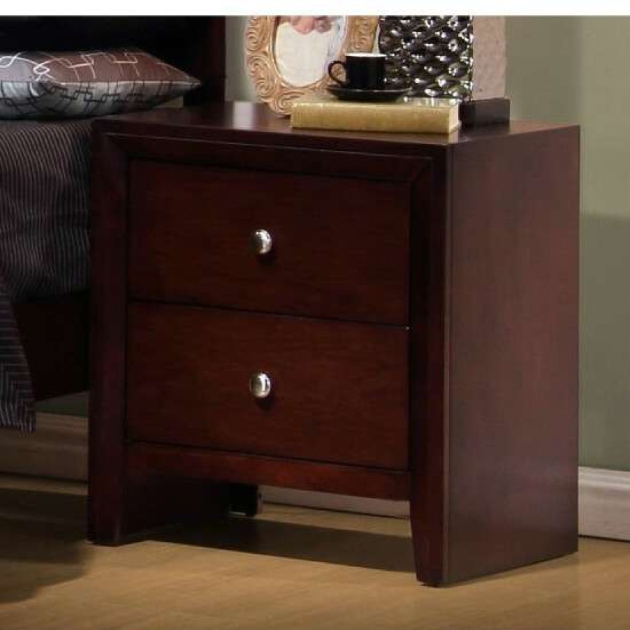 Furniture * | Brand New Simple Relax Wood Nightstand With 2 Drawers Rich Merlot