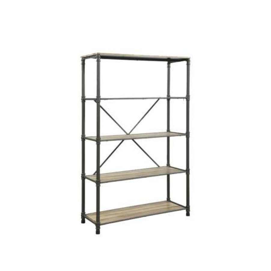 Furniture * | Wholesale Simple Relax 5 Wooden Shelves Bookshelf In Antique Oak And Sandy Gray Finish