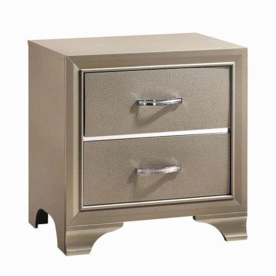 Furniture * | Budget Simple Relax 2 Drawers Wooden Nightstand, Champagene