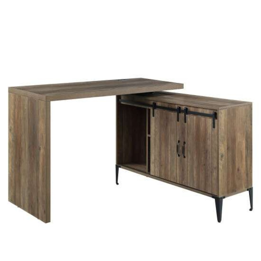 Furniture * | Promo Simple Relax L-Shape Writing Desk With Usb Port In Rustic Oak And Black