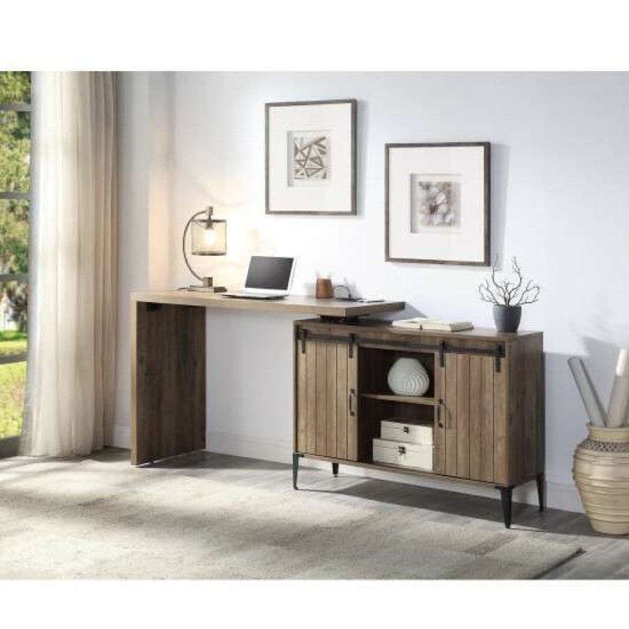 Furniture * | Promo Simple Relax L-Shape Writing Desk With Usb Port In Rustic Oak And Black