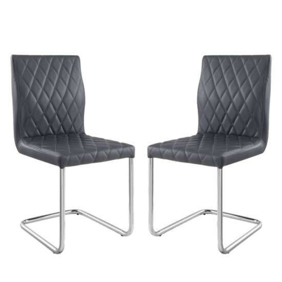 Furniture * | Hot Sale Simple Relax Set Of 2 Gray Pu Side Chair In Chrome Finish