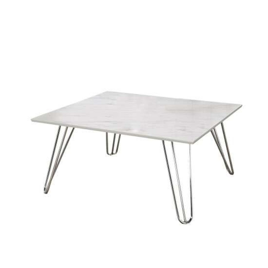 Furniture * | Best Sale Simple Relax Marble-Like Wood Top Coffee Table In White