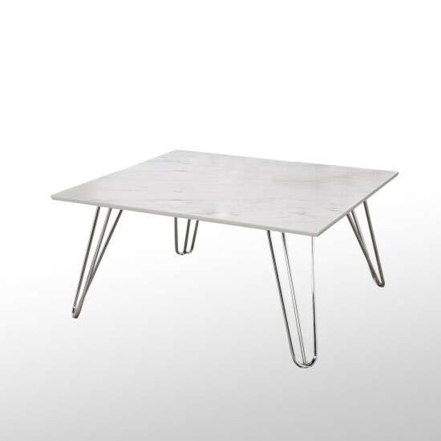 Furniture * | Best Sale Simple Relax Marble-Like Wood Top Coffee Table In White