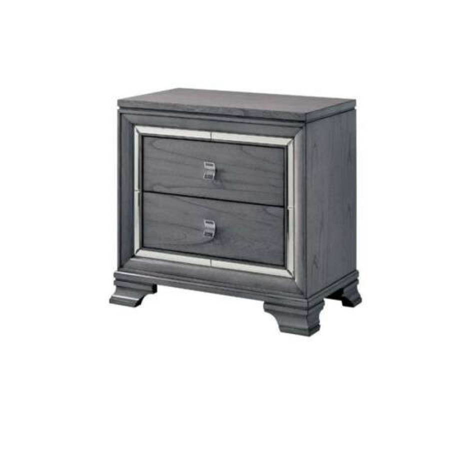 Furniture * | Best Pirce Simple Relax 2 Drawers Wooden Night Stand With Mirror Inserts Design In Light Gray