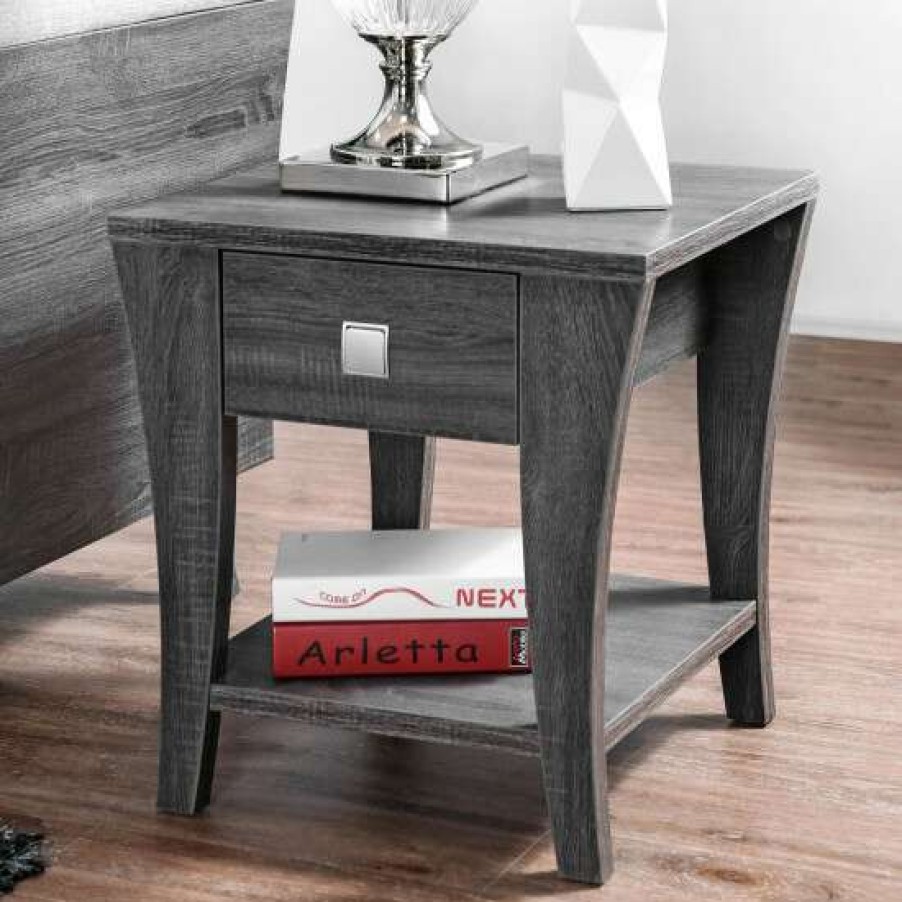 Furniture * | Best Pirce Simple Relax Wooden End Table With A Drawer In Gray Finish