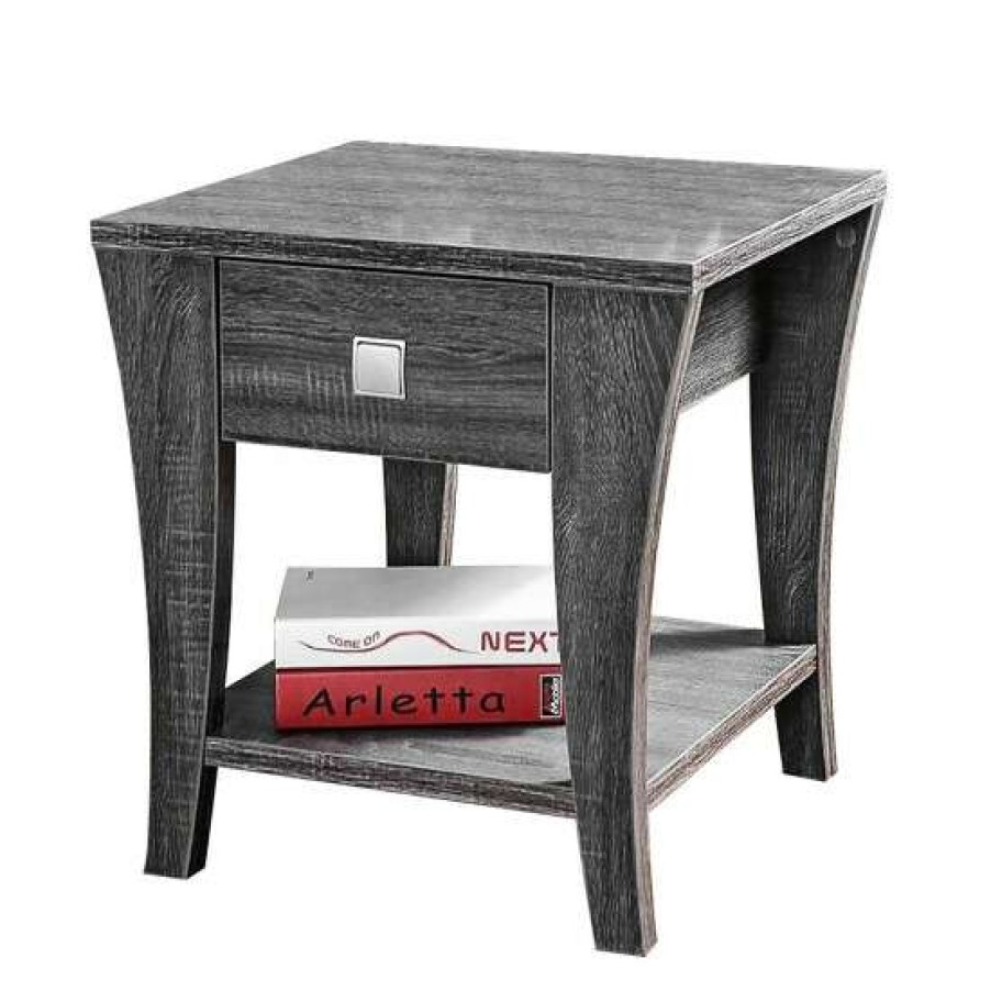 Furniture * | Best Pirce Simple Relax Wooden End Table With A Drawer In Gray Finish