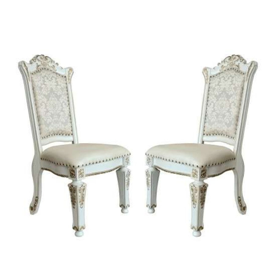 Furniture * | Outlet Simple Relax Set Of 2 Pu Upholstered Side Chair In Antique Pearl Finish