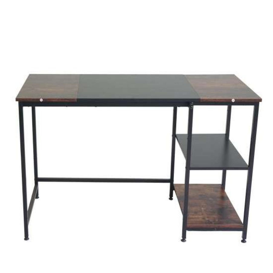 Furniture * | Cheap Simple Relax Computer Desk With Storage Shelf In Rustic Brown And Black