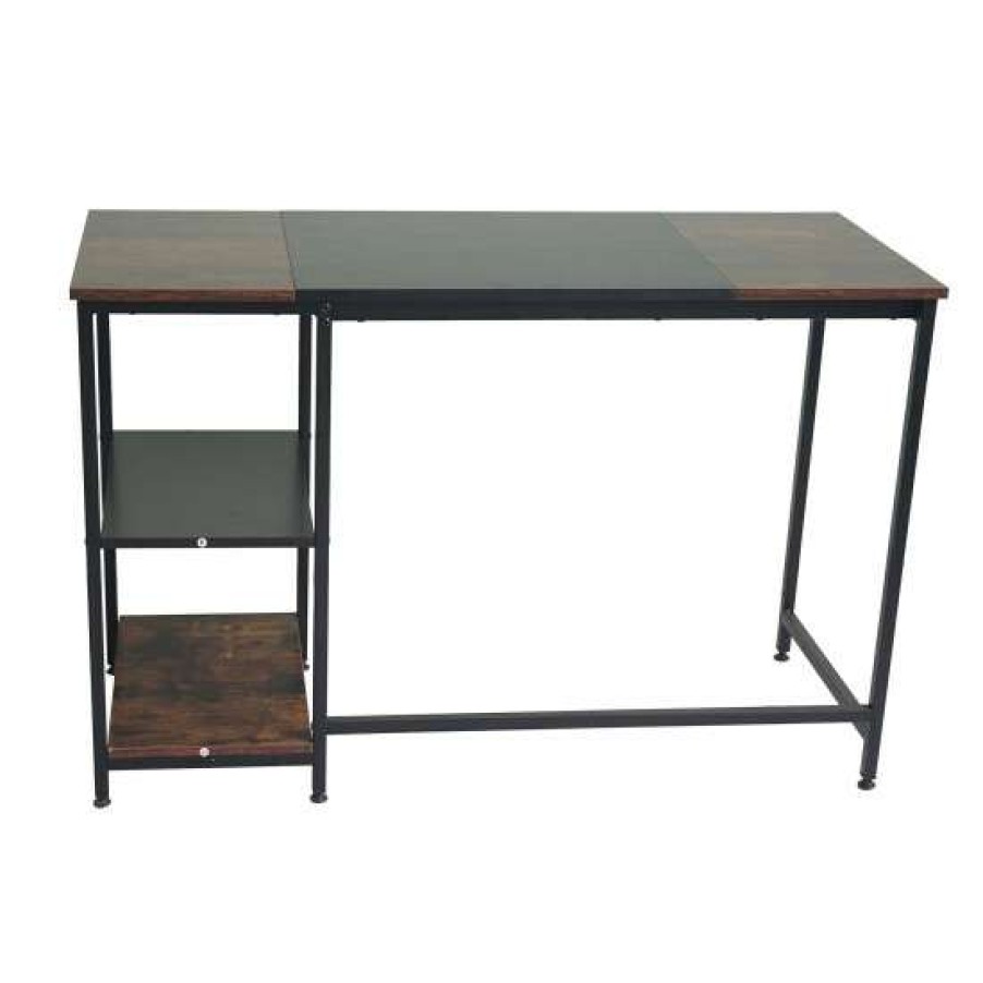 Furniture * | Cheap Simple Relax Computer Desk With Storage Shelf In Rustic Brown And Black