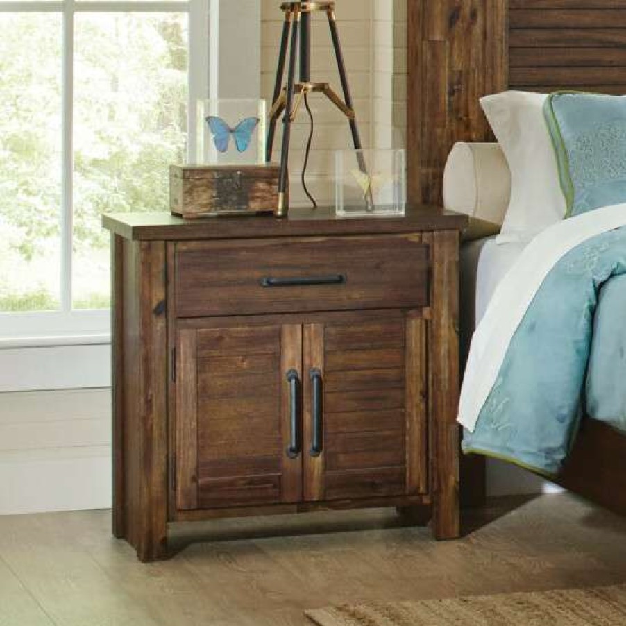 Furniture * | Outlet Simple Relax Wood Nightstand With 2 Drawers In Vintage Bourbon