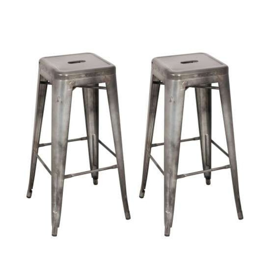 Furniture * | Promo Simple Relax Set Of 2 Metal Bar Stools Bronze