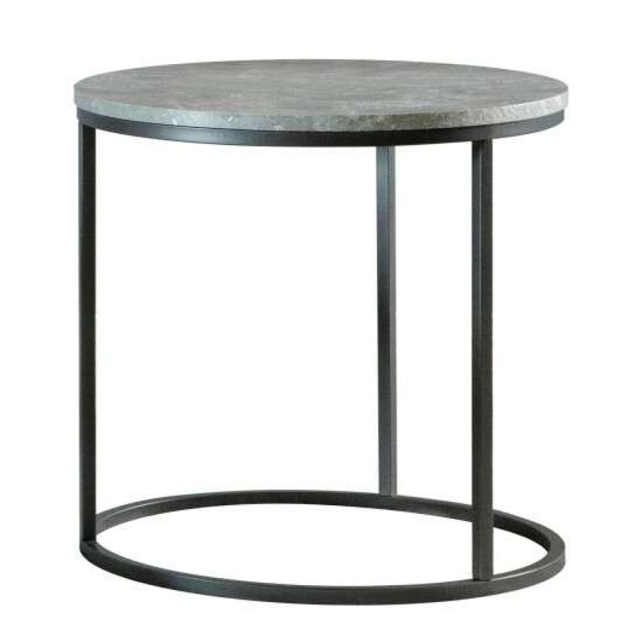 Furniture * | Best Reviews Of Simple Relax Round Faux Marble End Table With Metal Base In Grey And Gunmetal