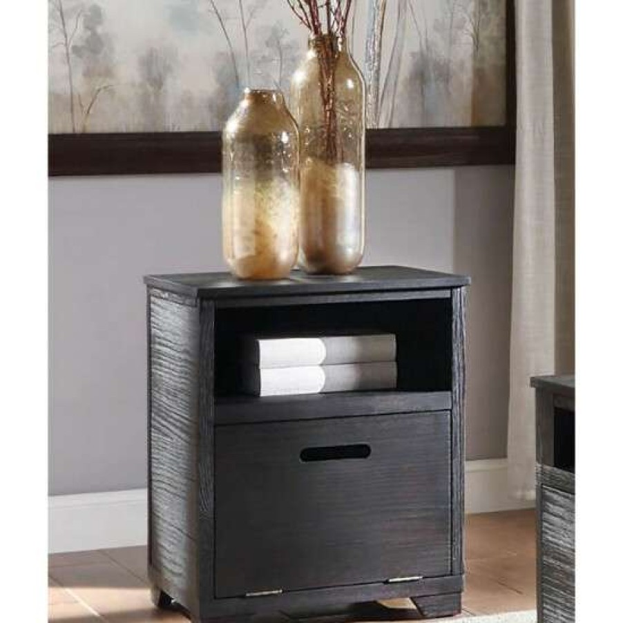 Furniture * | Top 10 Simple Relax Wooden End Table With Drop-Down Door In Antique Black