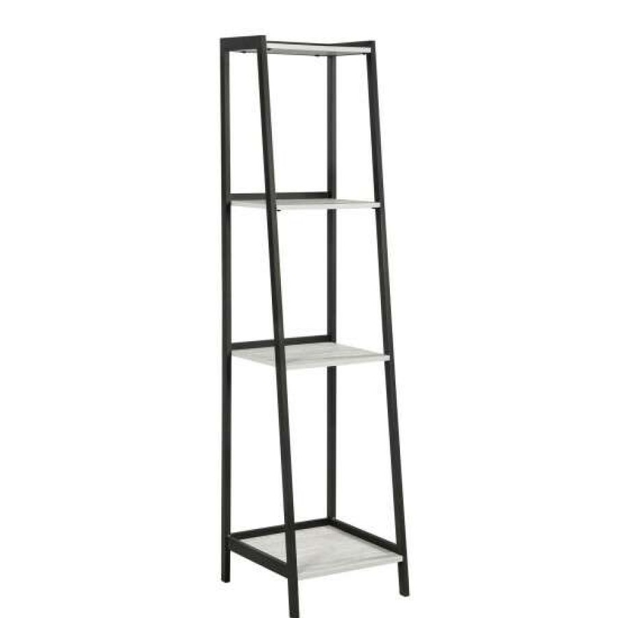 Furniture * | Best Sale Simple Relax 4-Shelf Ladder Bookcase With Wood Shelves And Metal Frame In Grey And Black