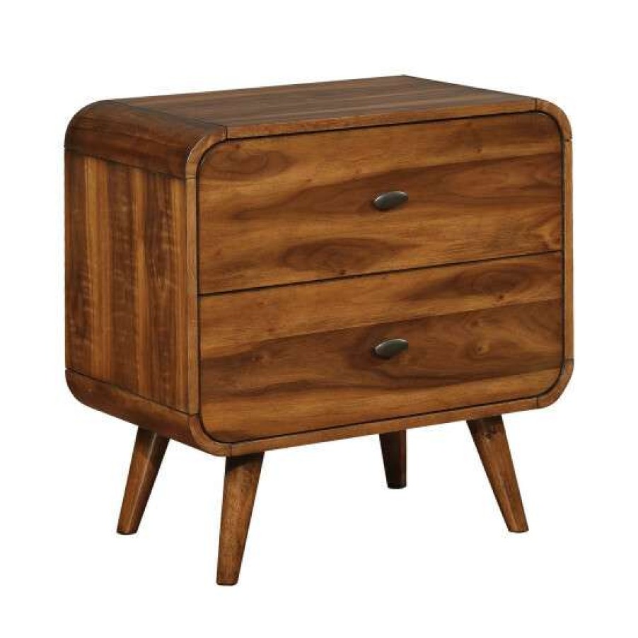 Furniture * | Buy Simple Relax 2 Drawers Wooden Nightstand In Dark Walnut