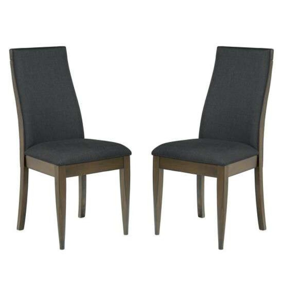 Furniture * | Top 10 Simple Relax Set Of 2 Upholstered Side Chairs In Dark Walnut And Grey