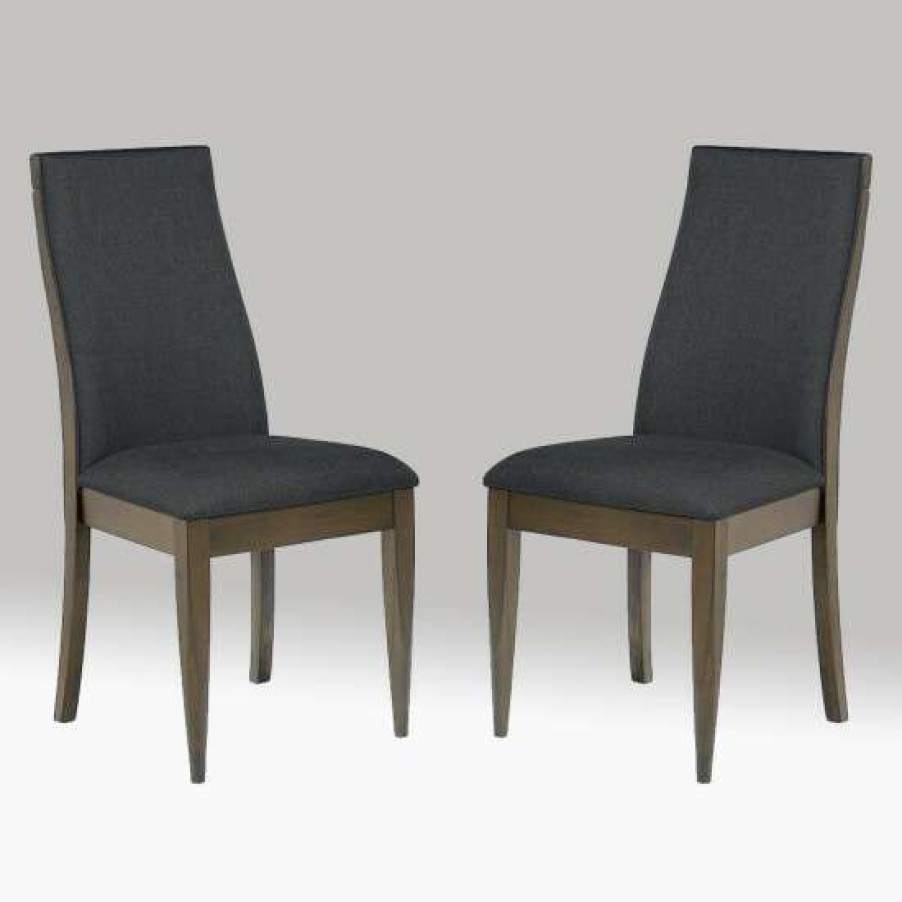 Furniture * | Top 10 Simple Relax Set Of 2 Upholstered Side Chairs In Dark Walnut And Grey