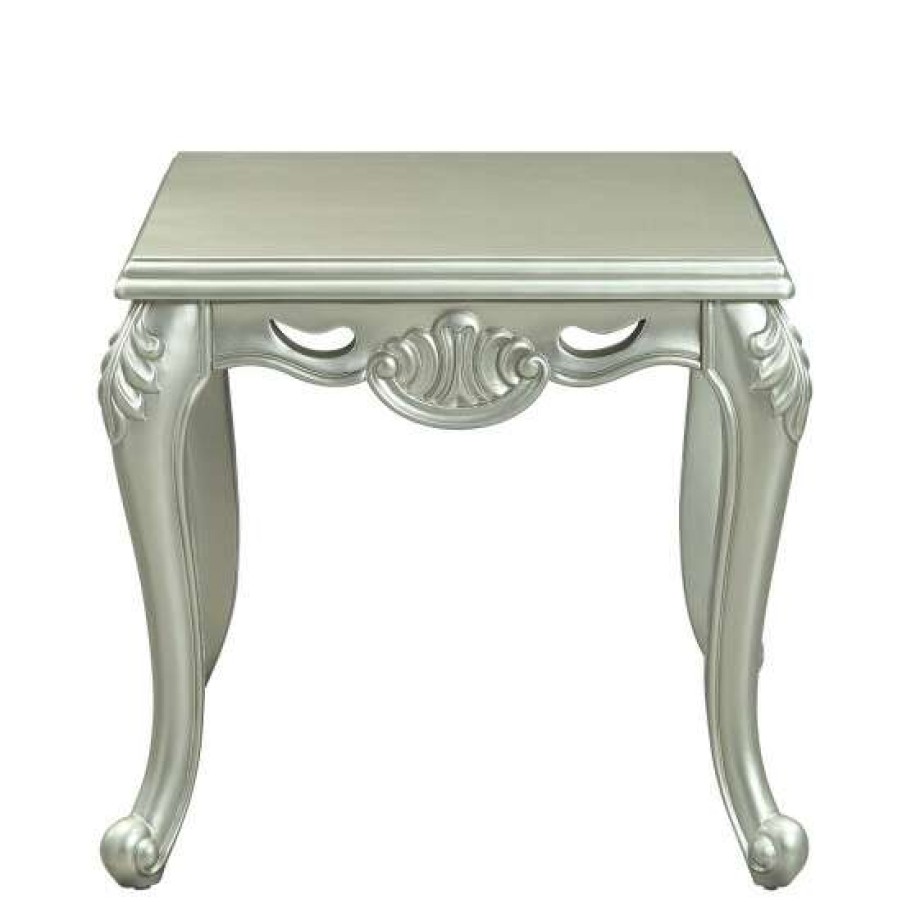 Furniture * | Buy Simple Relax Square Wood End Table With Floral Trim Apron In Champagne