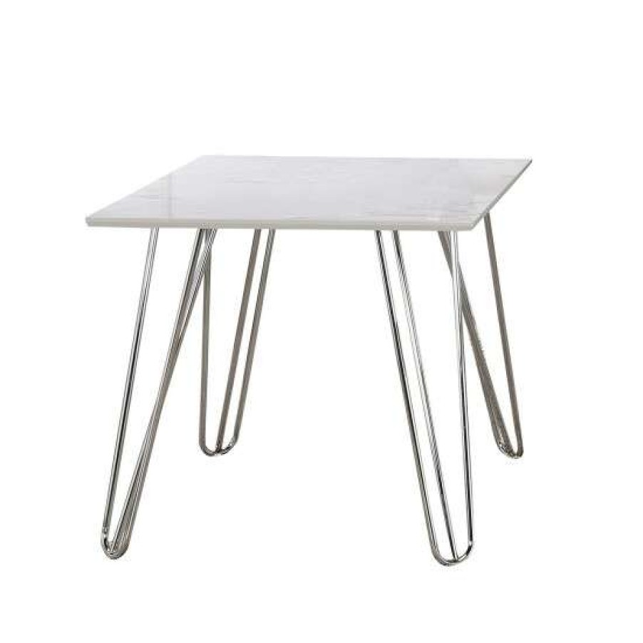 Furniture * | Flash Sale Simple Relax Marble-Like Wood Top End Table In White