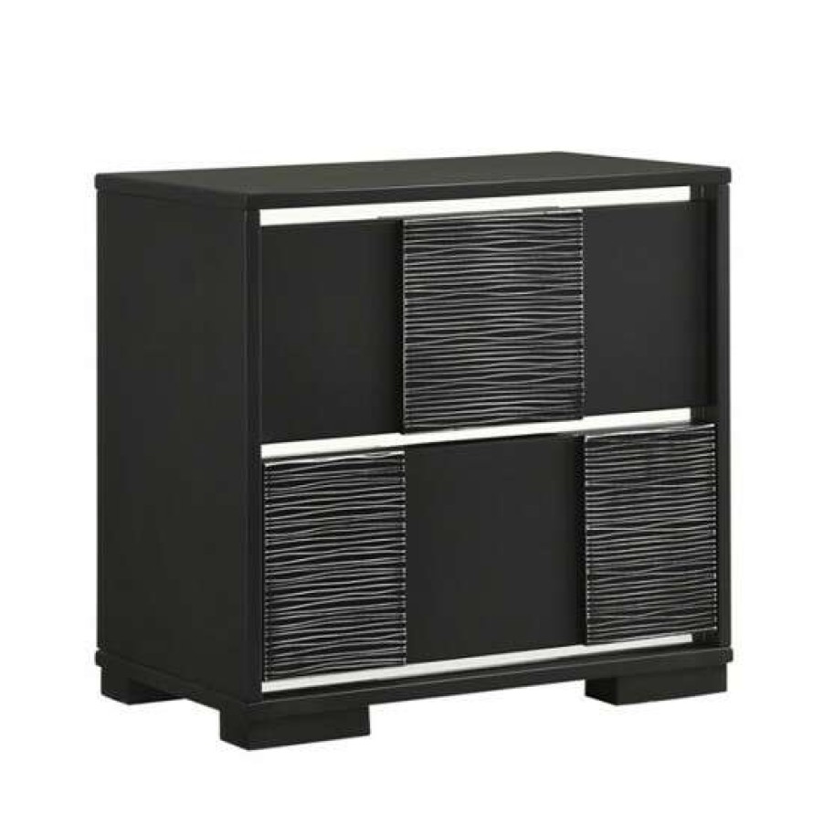 Furniture * | Budget Simple Relax 2 Drawers Wooden Nightstand With Checkered Pattern Design In Black