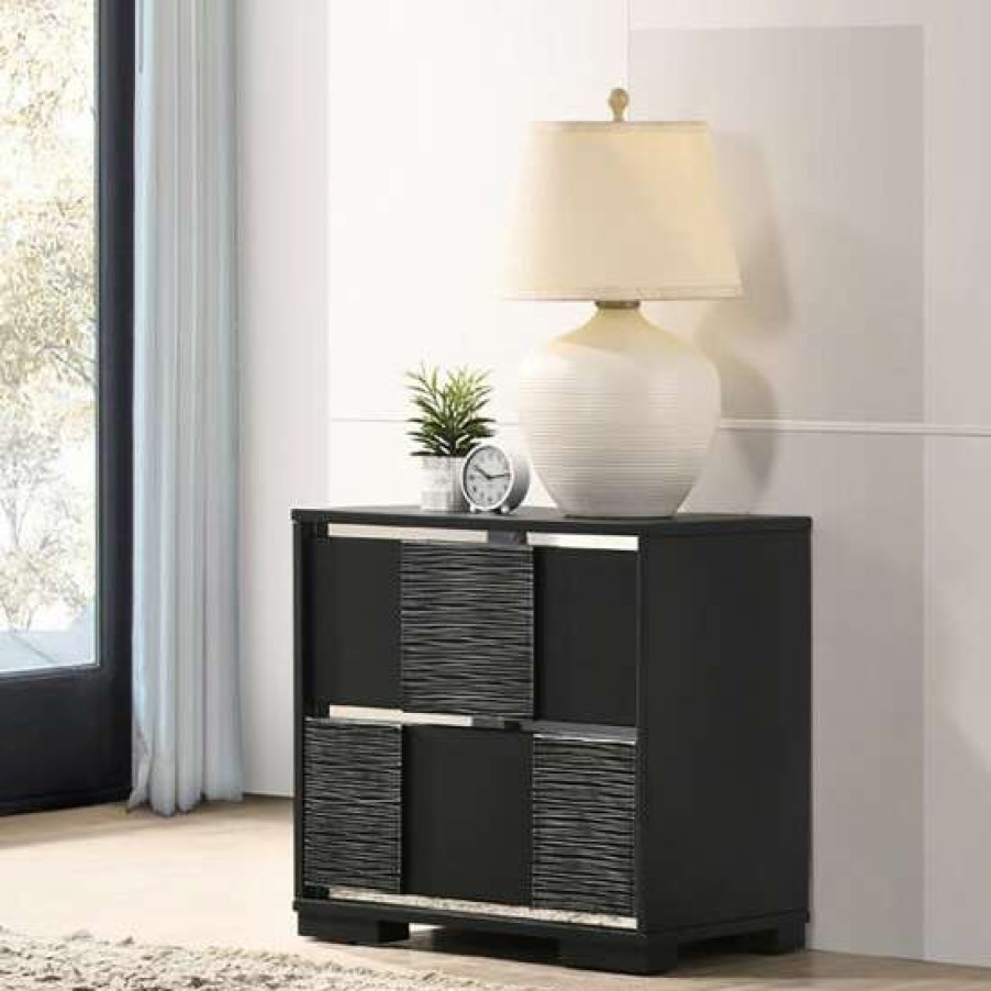 Furniture * | Budget Simple Relax 2 Drawers Wooden Nightstand With Checkered Pattern Design In Black