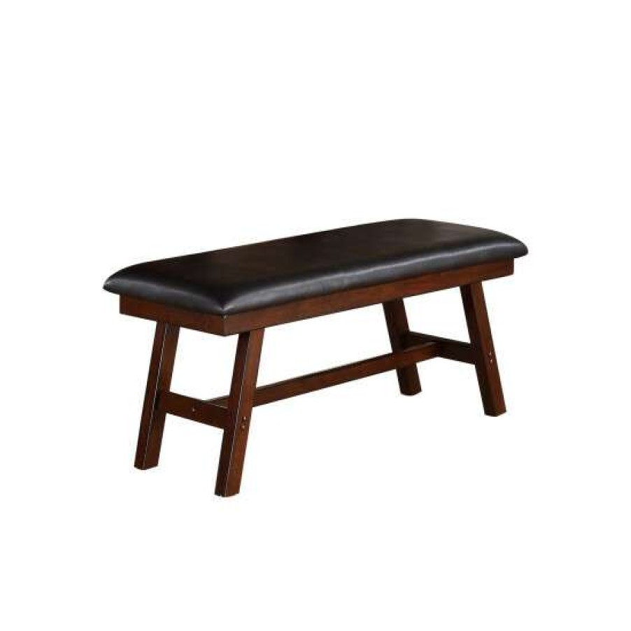 Furniture * | Flash Sale Simple Relax Black Faux Leathe Dining Bench, Dark Walnut