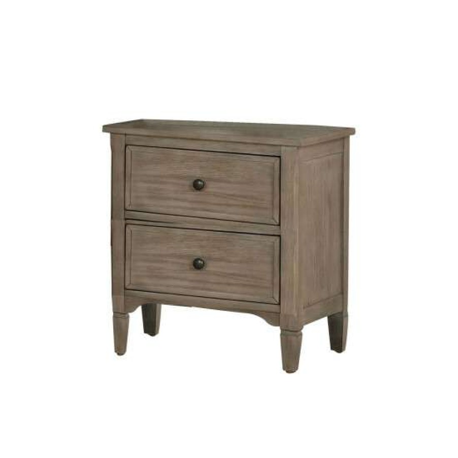 Furniture * | Brand New Simple Relax 2 Drawers Nightstand With Round Pull Knobs, Wire-Brushed Warm Gray