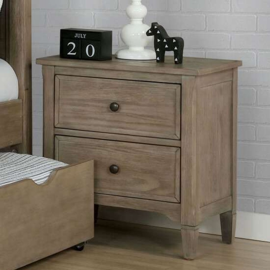 Furniture * | Brand New Simple Relax 2 Drawers Nightstand With Round Pull Knobs, Wire-Brushed Warm Gray