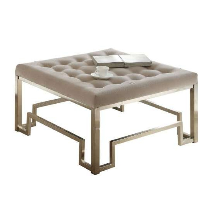 Furniture * | Flash Sale Simple Relax Beige Fabric Ottoman In Beige And Champagne