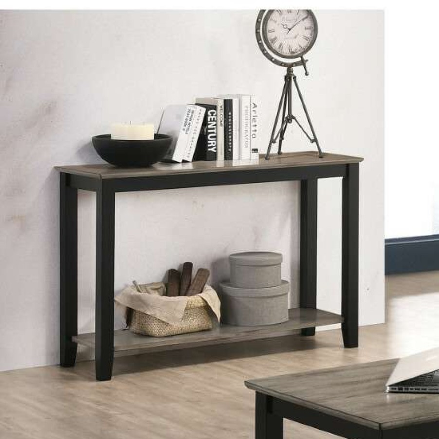 Furniture * | Deals Simple Relax Console Table With Open Shelf In Dark Brown And Grey