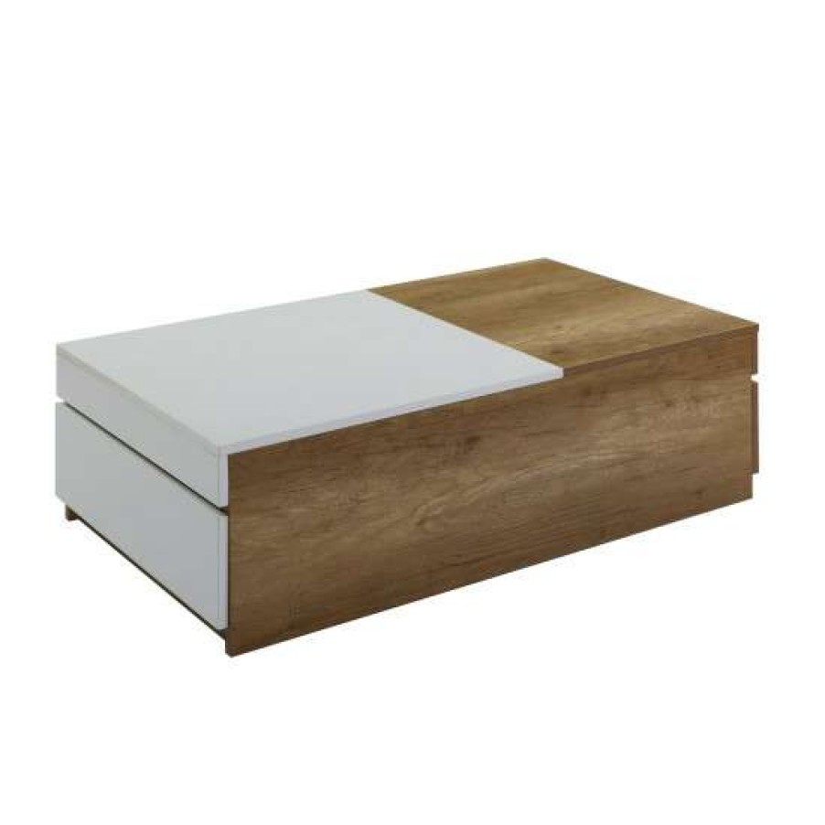 Furniture * | Outlet Simple Relax 2 Drawers And 2 Open Compartments Coffee Table In Gray Oak And White