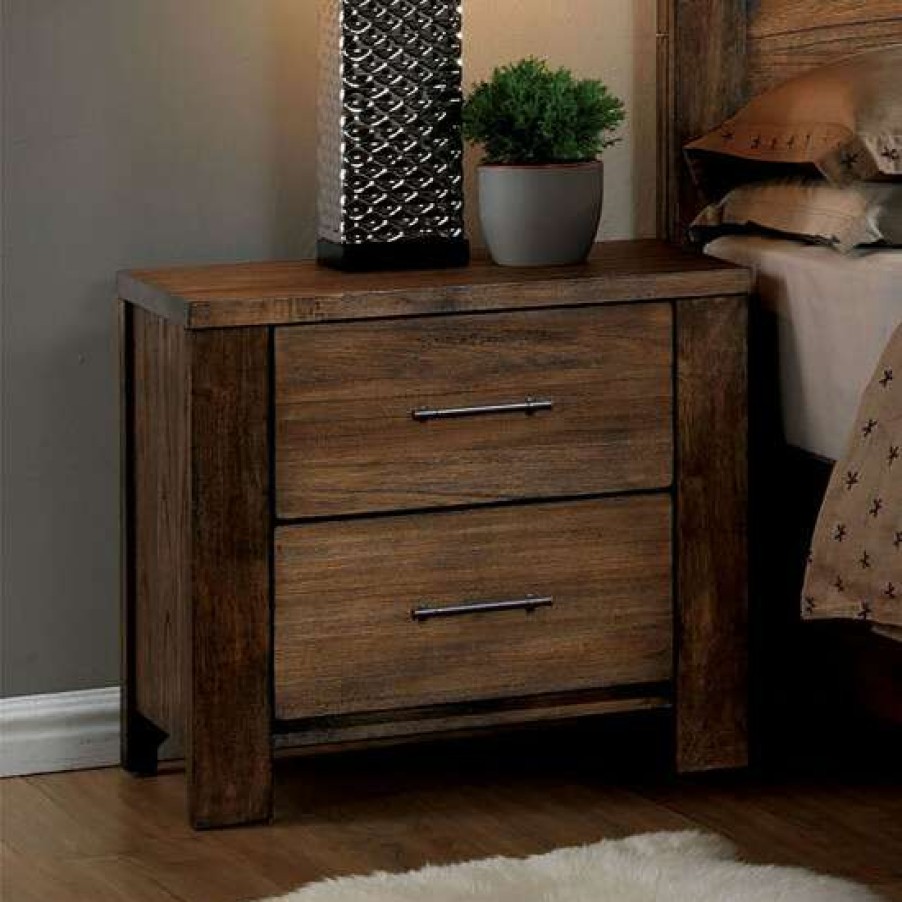 Furniture * | Coupon Simple Relax 2 Drawers Wooden Nightstand, Antique Oak