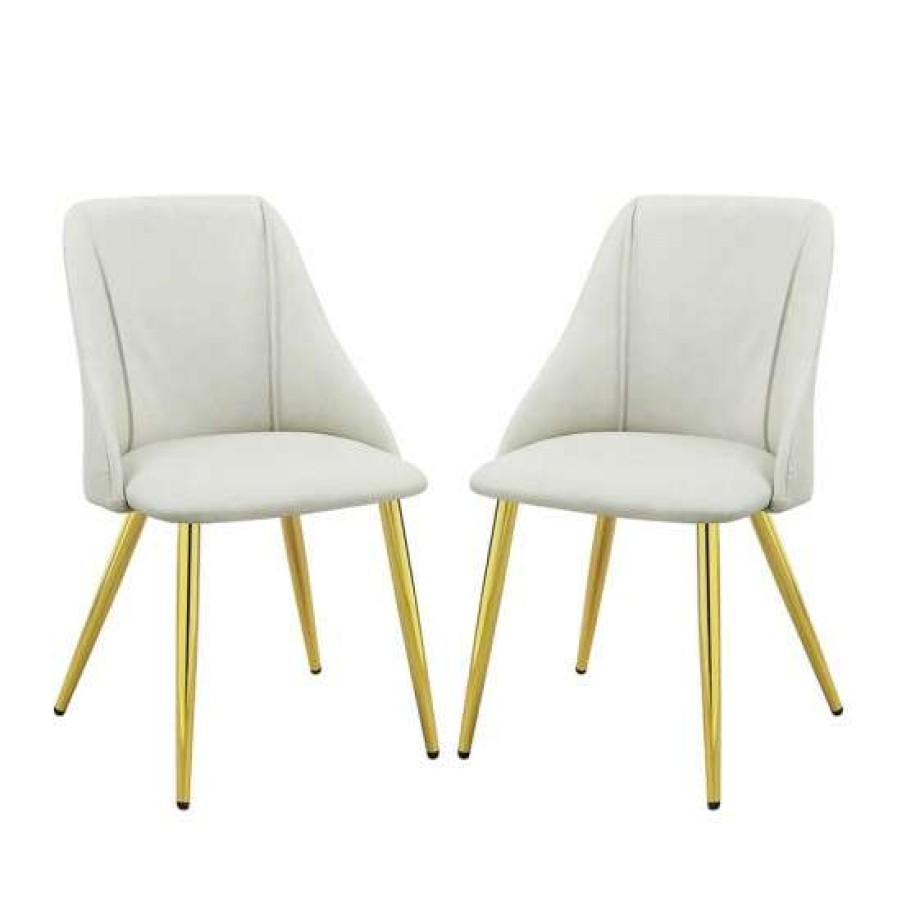 Furniture * | Discount Simple Relax Set Of 2 Pu Padded Dining Side Chair With Metal Legs In White Finish