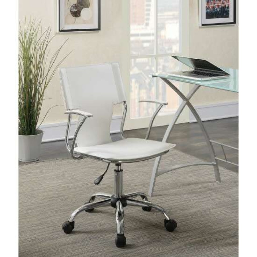 Furniture * | Hot Sale Simple Relax Adjustable Height Leatherette Office Chair In White