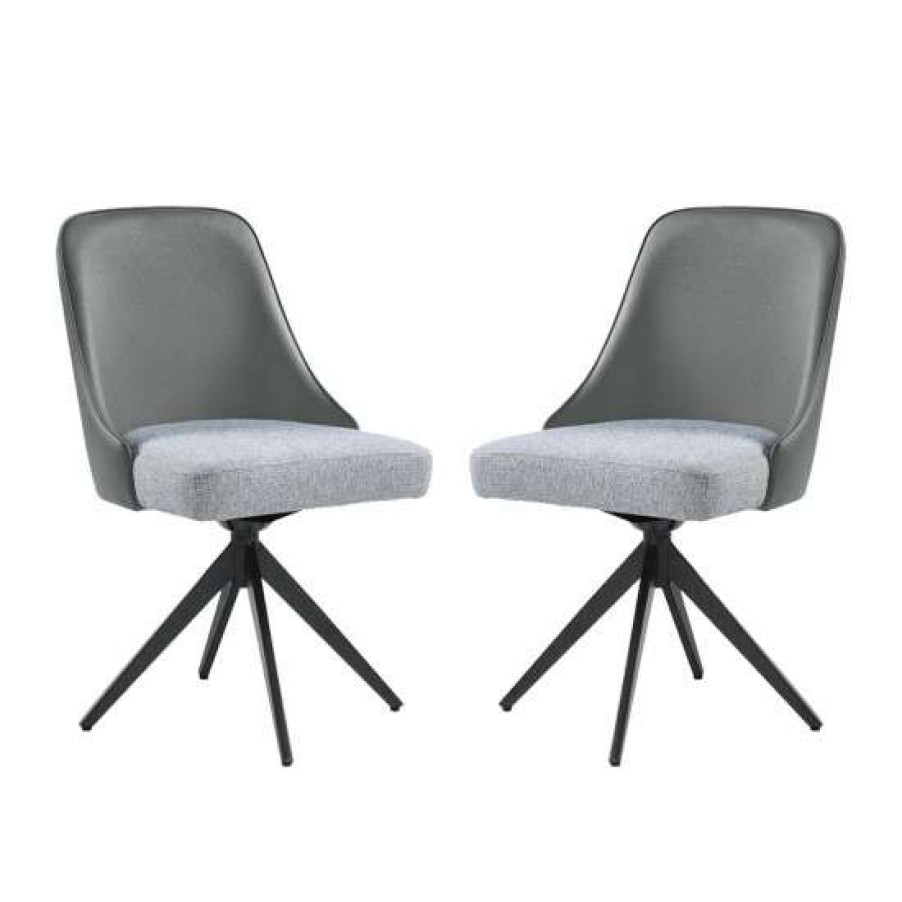 Furniture * | Coupon Simple Relax Set Of 2 Leatherette Swivel Side Chairs In Grey And Gunmetal