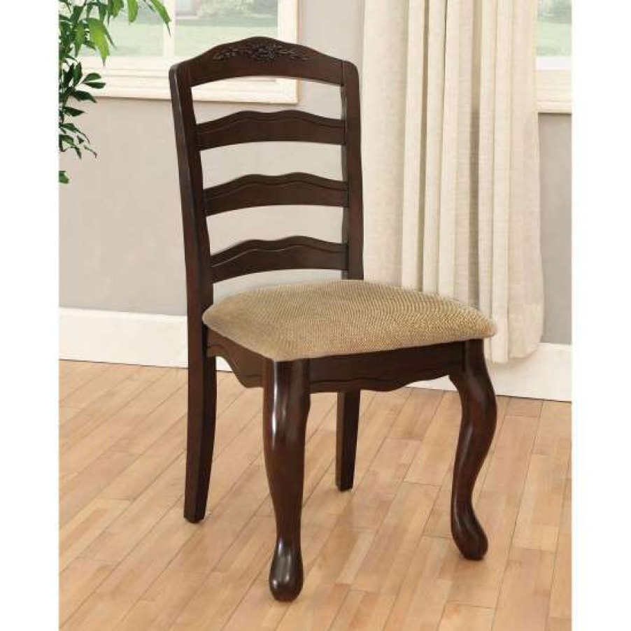 Furniture * | Outlet Simple Relax Set Of 2 Padded Seat Dining Chair In Dark Walnut And Tan