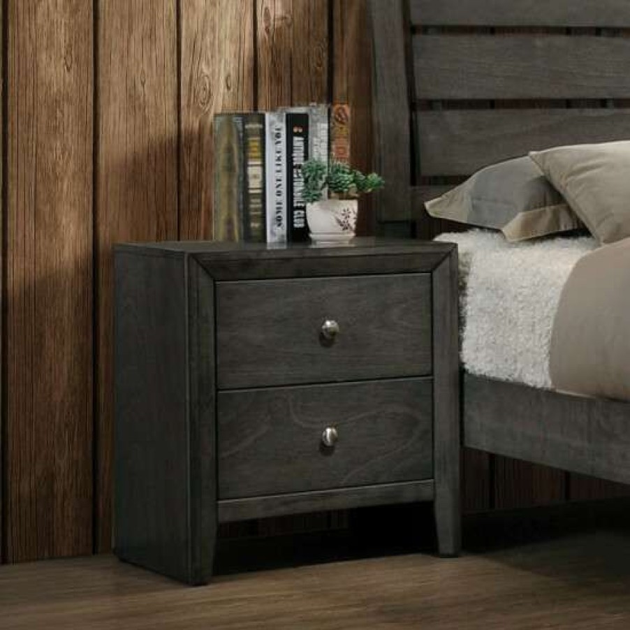 Furniture * | Best Deal Simple Relax 2 Drawers Nightstand With Metal Handles In Mod Grey