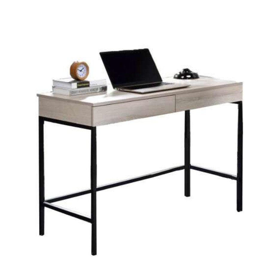 Furniture * | Brand New Simple Relax 2 Drawers Writing Desk In Natural And Black Finish