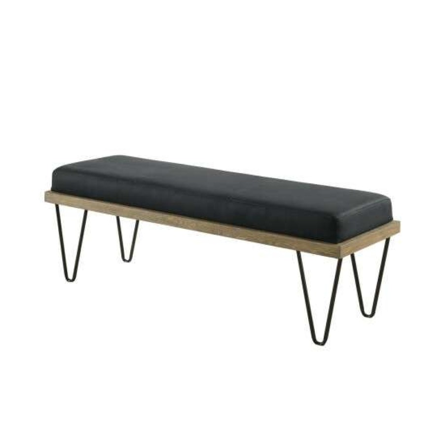 Furniture * | Discount Simple Relax Pu Upholstered Bench With Hairpin Legs In Dark Blue And Black