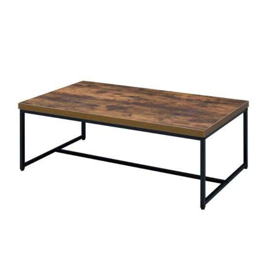 Furniture * | Brand New Simple Relax Rectangular Wood Coffee Table In Weathered Oak And Black