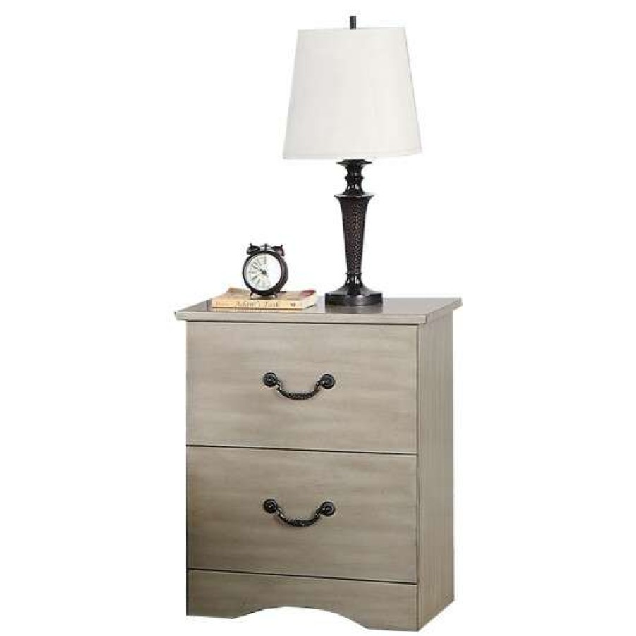 Furniture * | Best Deal Simple Relax 2 Drawer Nightstand With Metal Hardware In