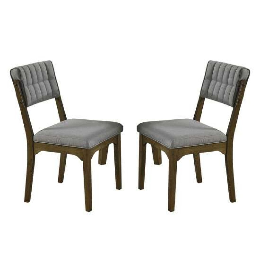 Furniture * | Discount Simple Relax Set Of 2 Upholstered Side Chairs In Grey And Medium Brown