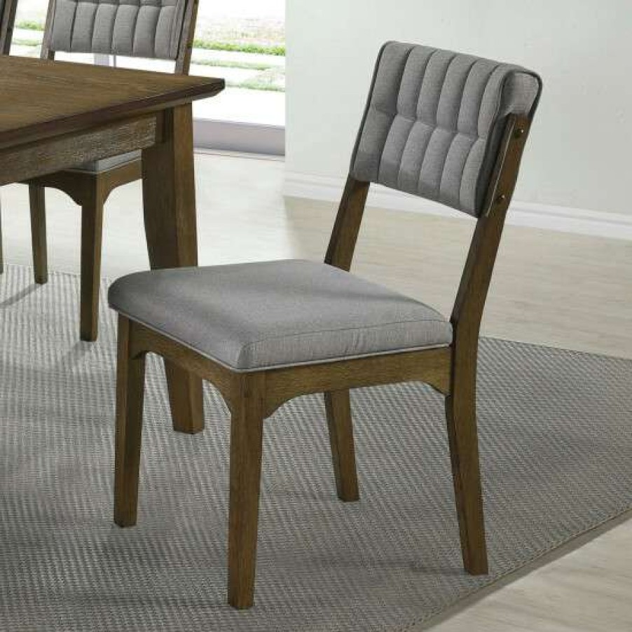 Furniture * | Discount Simple Relax Set Of 2 Upholstered Side Chairs In Grey And Medium Brown