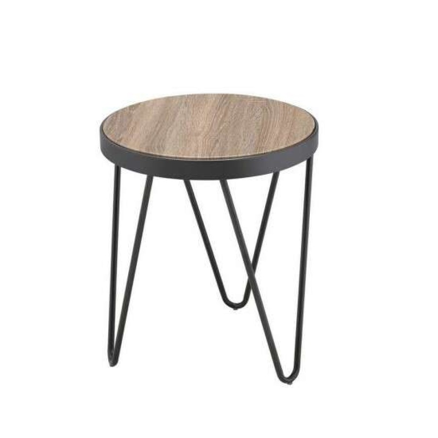 Furniture * | Brand New Simple Relax Round Wooden End Table With V-Shaped Metal Legs In Gray Oak