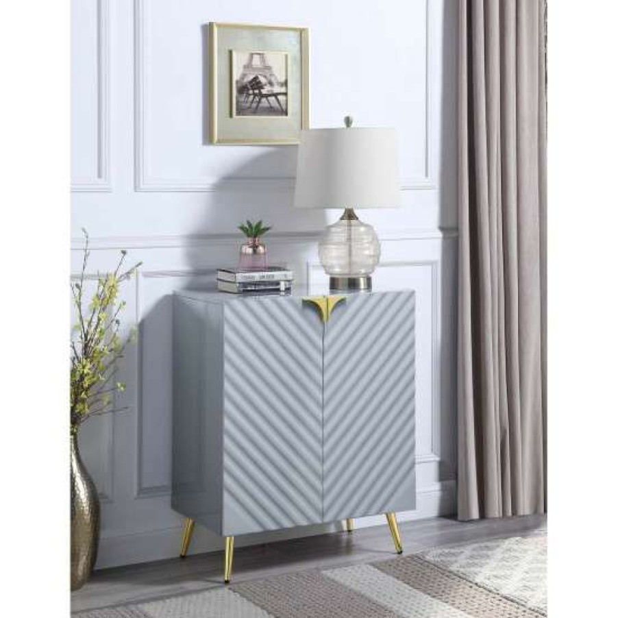 Furniture * | Best Sale Simple Relax 2 Doors Wooden Console Table With Adjustable Shelves In Gray High Gloss White High Gloss