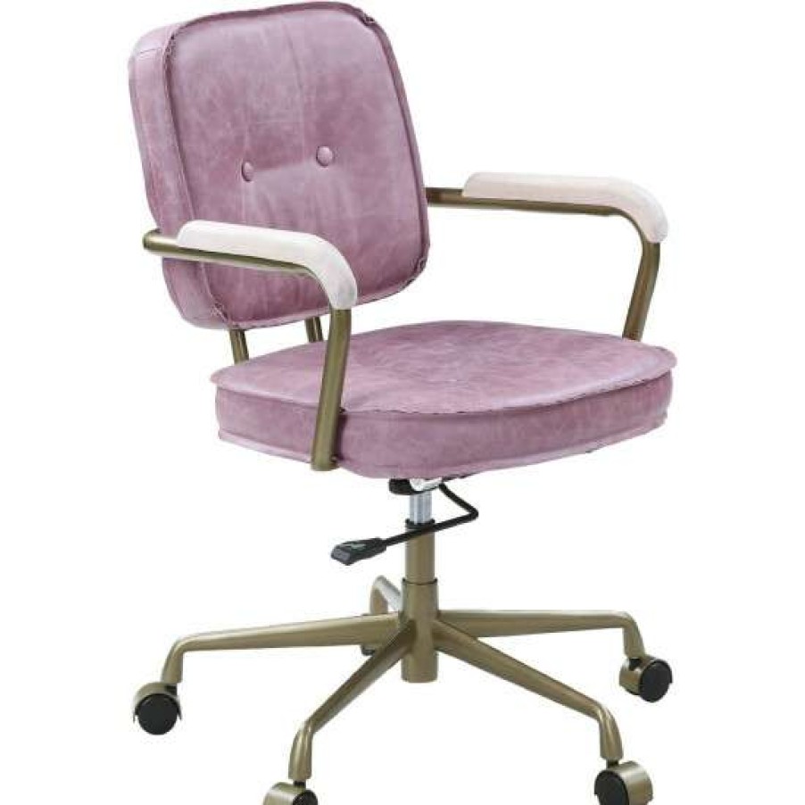 Furniture * | Cheap Simple Relax Top Grain Leather Office Chair With Armrests In Pink