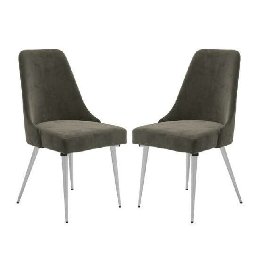 Furniture * | Buy Simple Relax Set Of 2 Dining Side Chair With Metal Legs In Loden And Chrome